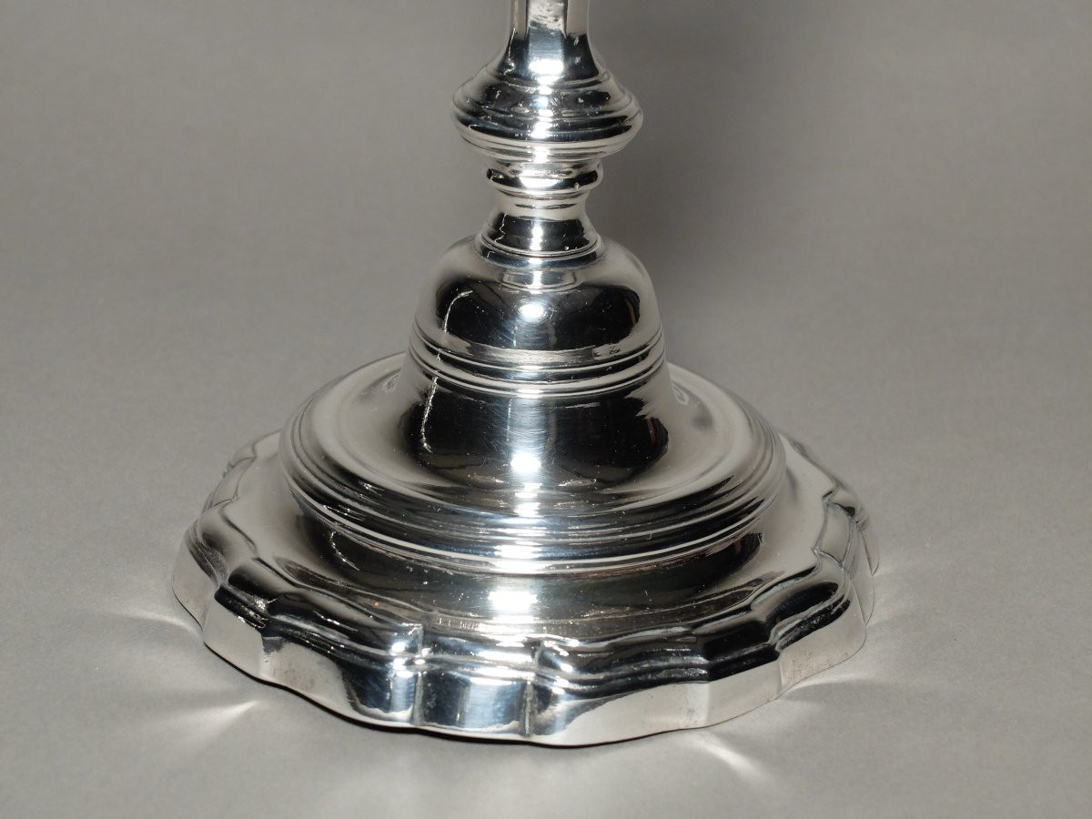 Paire de bouts de table Louis XV en métal argenté-photo-1