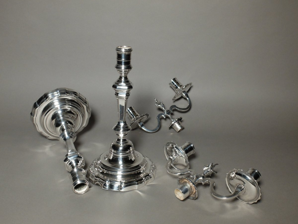 Paire de bouts de table Louis XV en métal argenté-photo-2