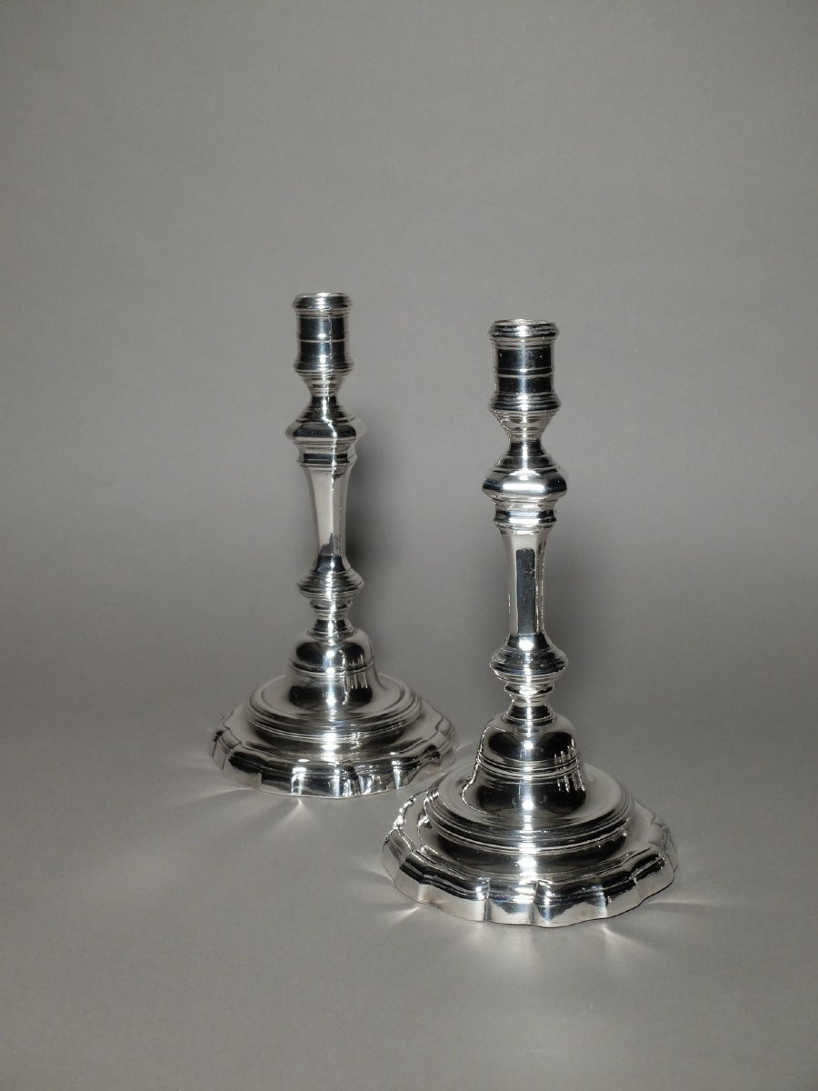 Paire de bouts de table Louis XV en métal argenté-photo-3