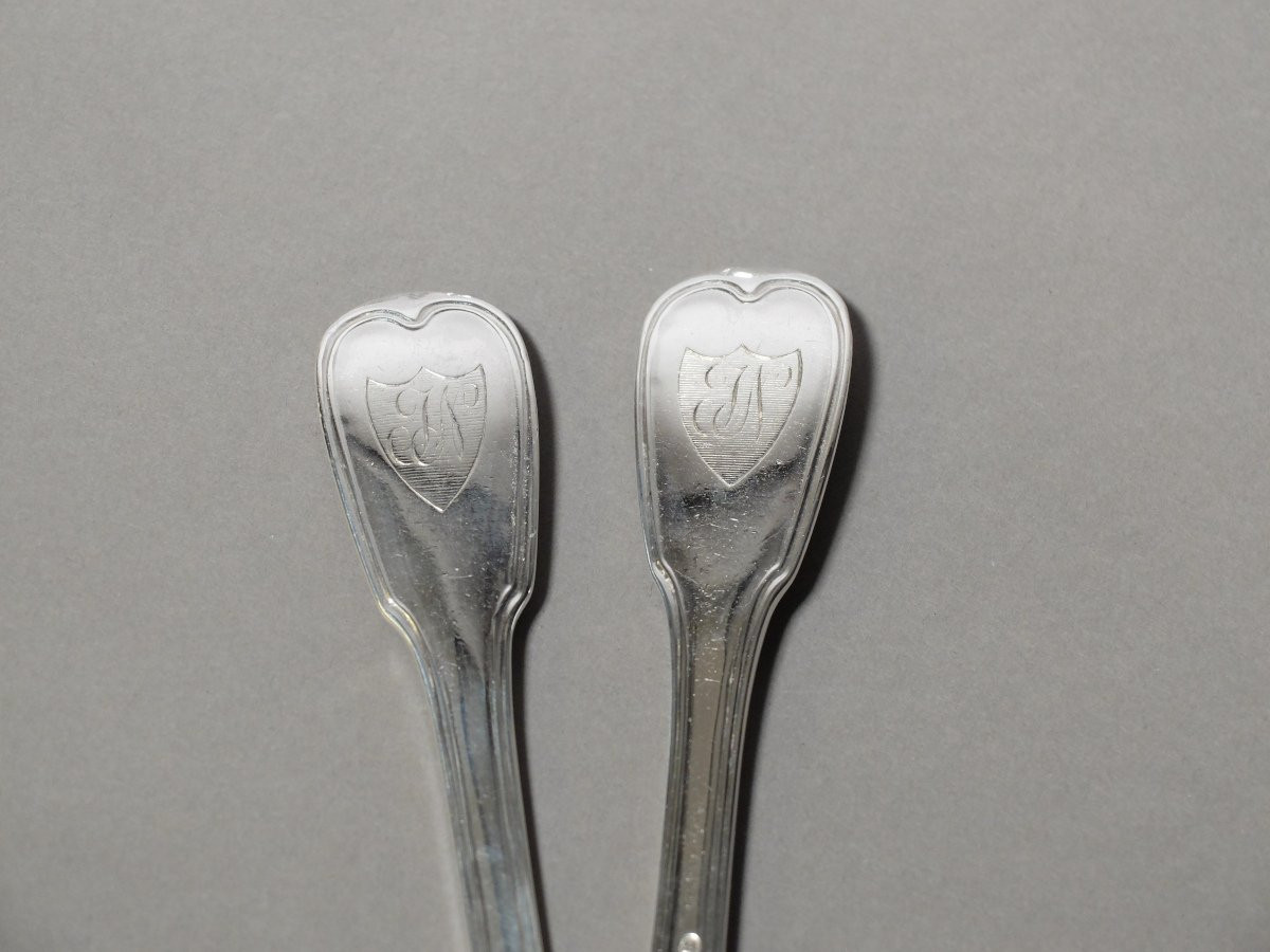 Set Of 12 Solid Silver Cutlery, Filet Model, Hallmarked With The 1st Rooster (1798-1809)-photo-4