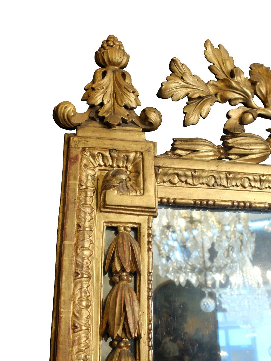 Important Louis XVI Period Mirror In Giltwood-photo-1