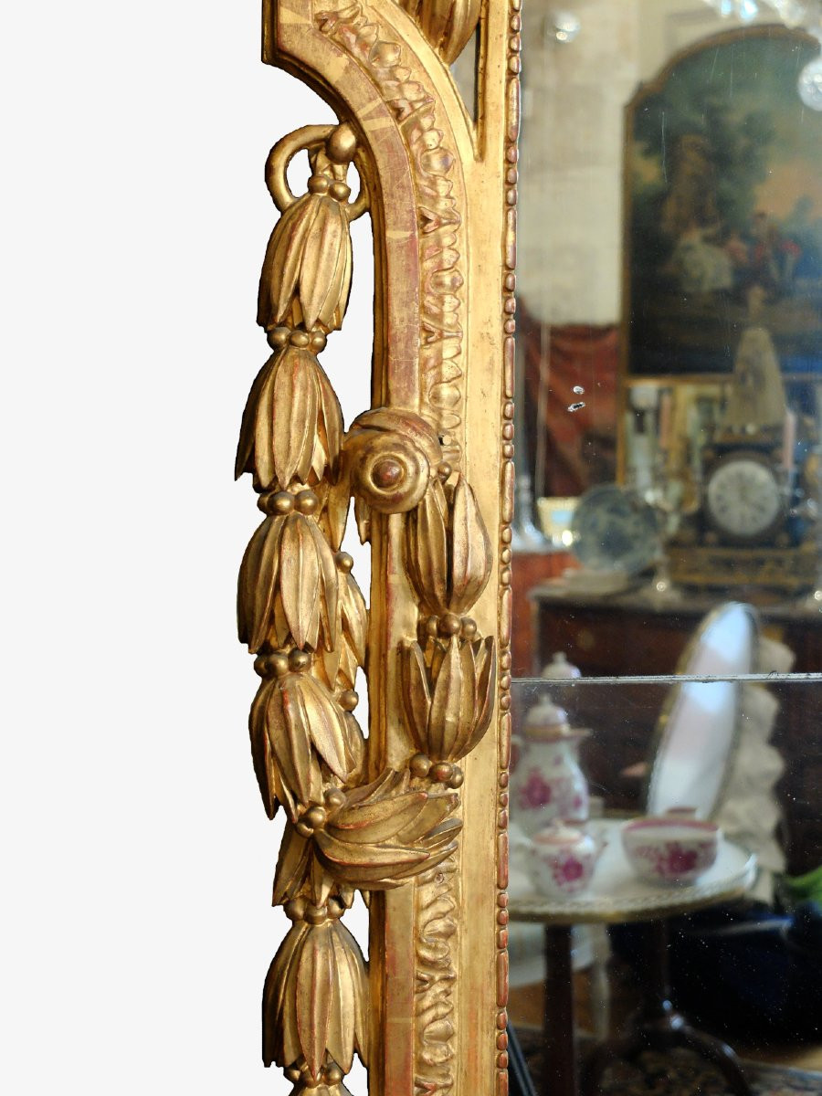 Important Louis XVI Period Mirror In Giltwood-photo-2