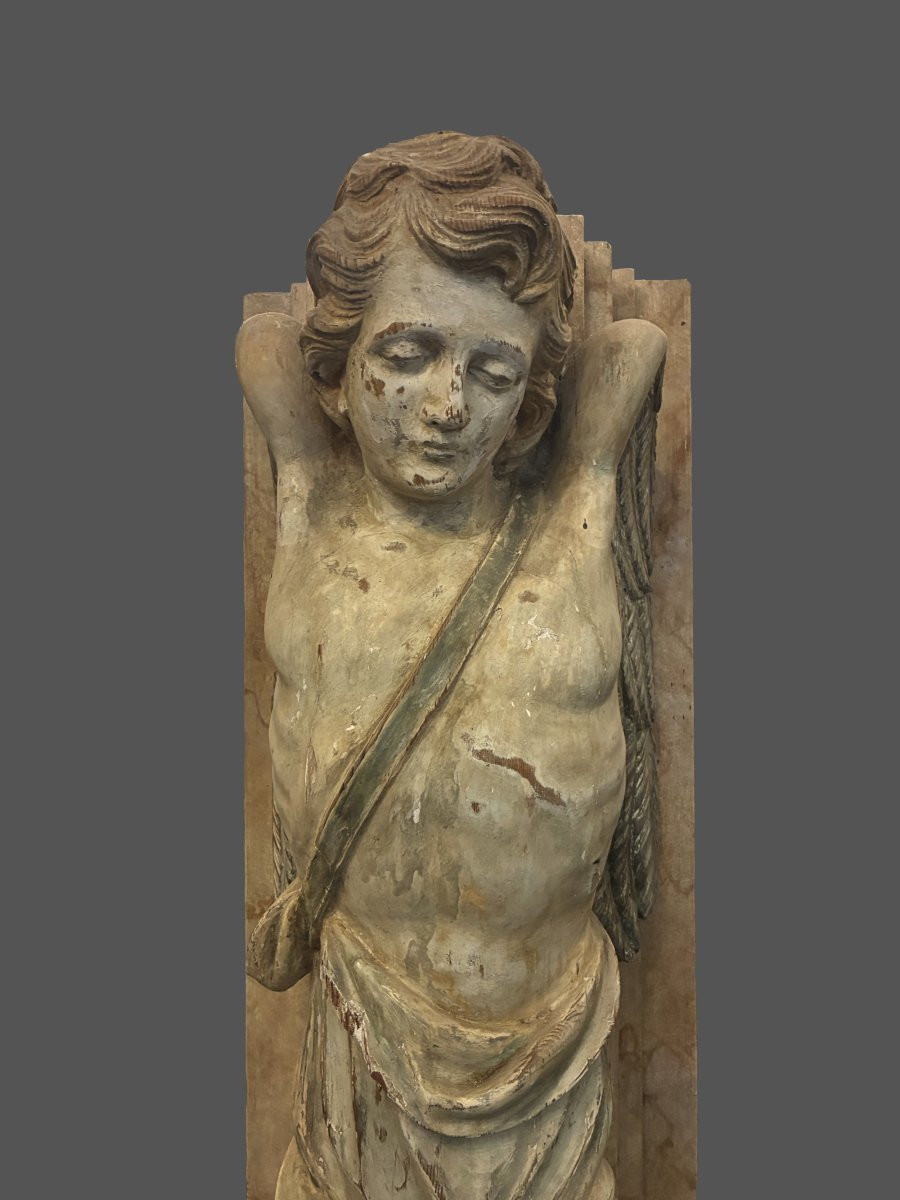 Pair Of Large Sculpted Angels In A Sheath - 19th Century-photo-2