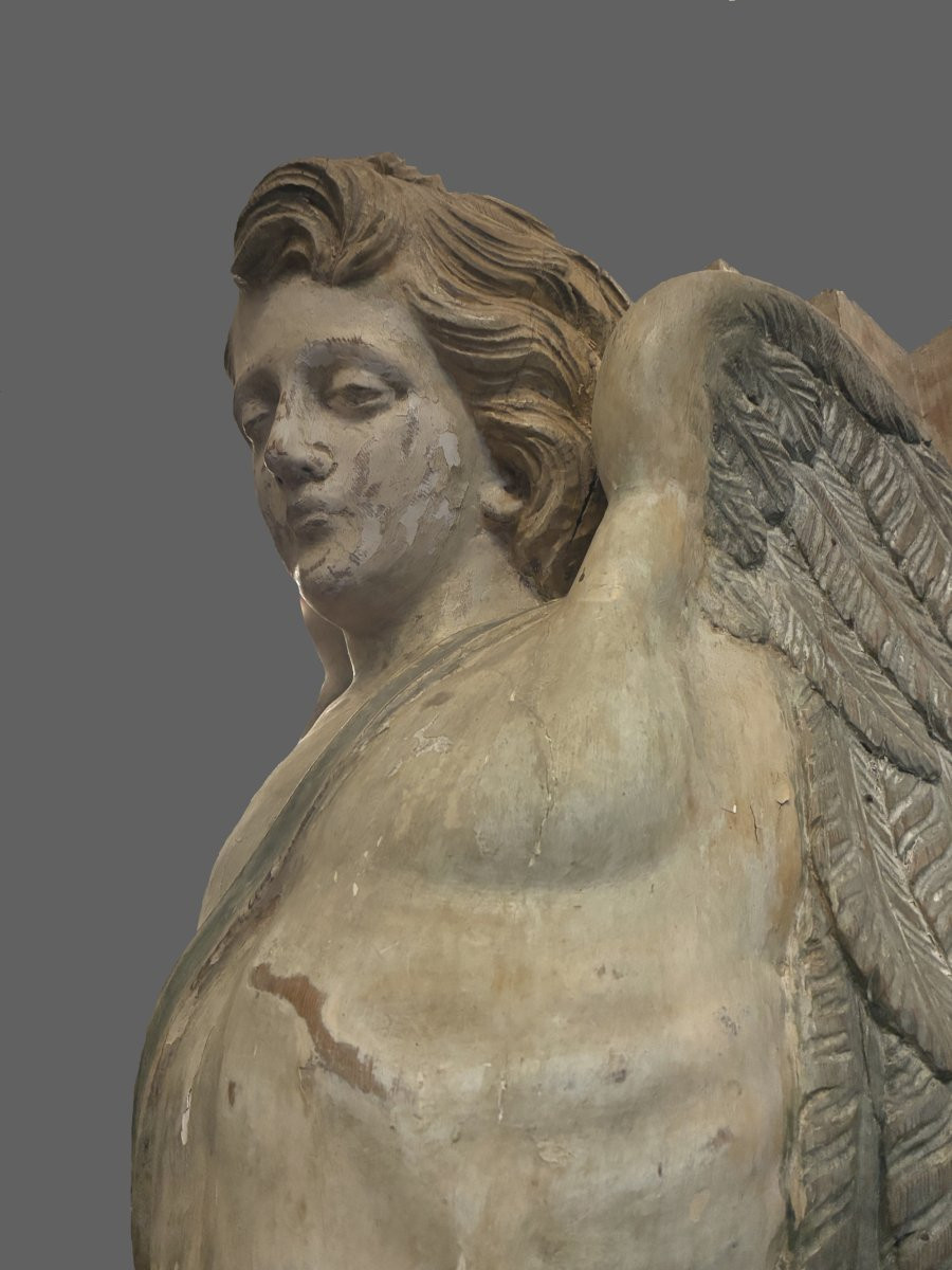 Pair Of Large Sculpted Angels In A Sheath - 19th Century-photo-3