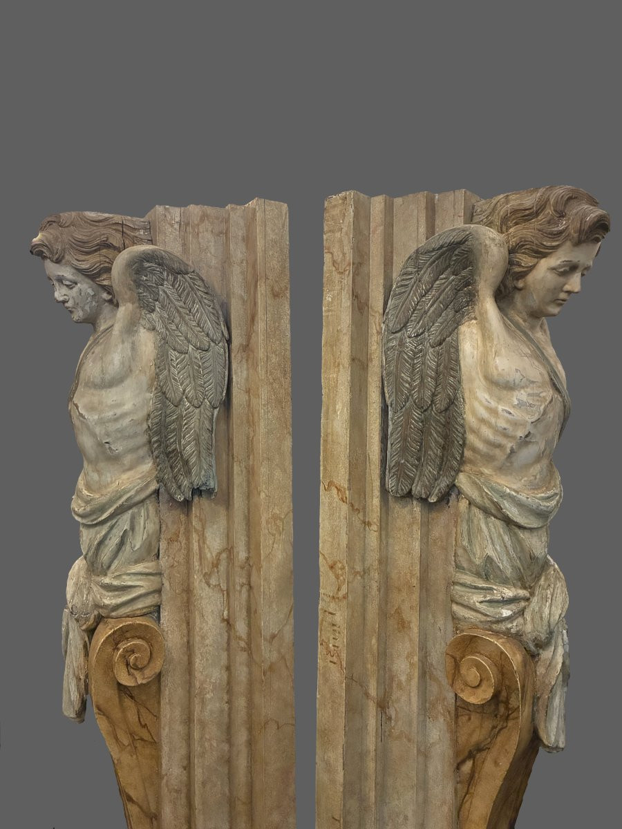 Pair Of Large Sculpted Angels In A Sheath - 19th Century-photo-4