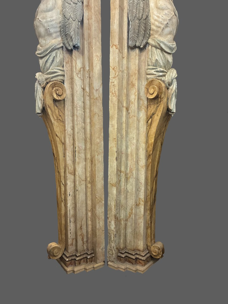 Pair Of Large Sculpted Angels In A Sheath - 19th Century-photo-5
