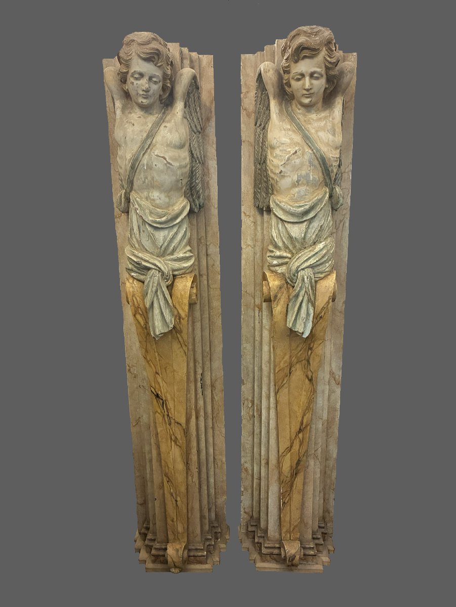 Pair Of Large Sculpted Angels In A Sheath - 19th Century-photo-6