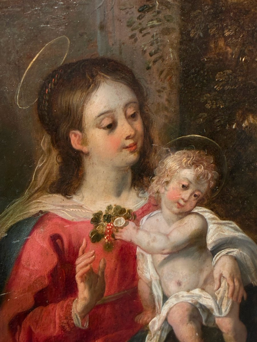 "Vierge à l'enfant" - Huile sur cuivre XVIIème-photo-2