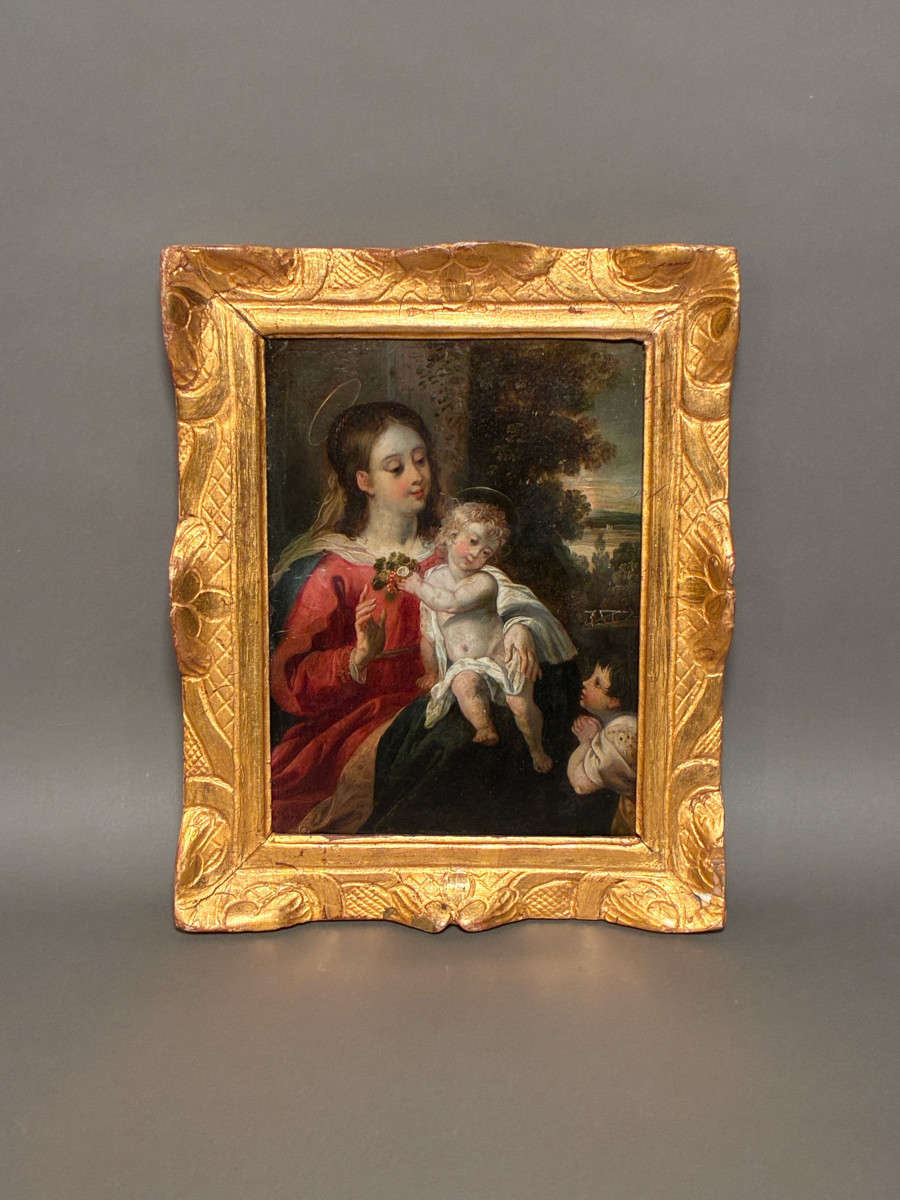 "Vierge à l'enfant" - Huile sur cuivre XVIIème