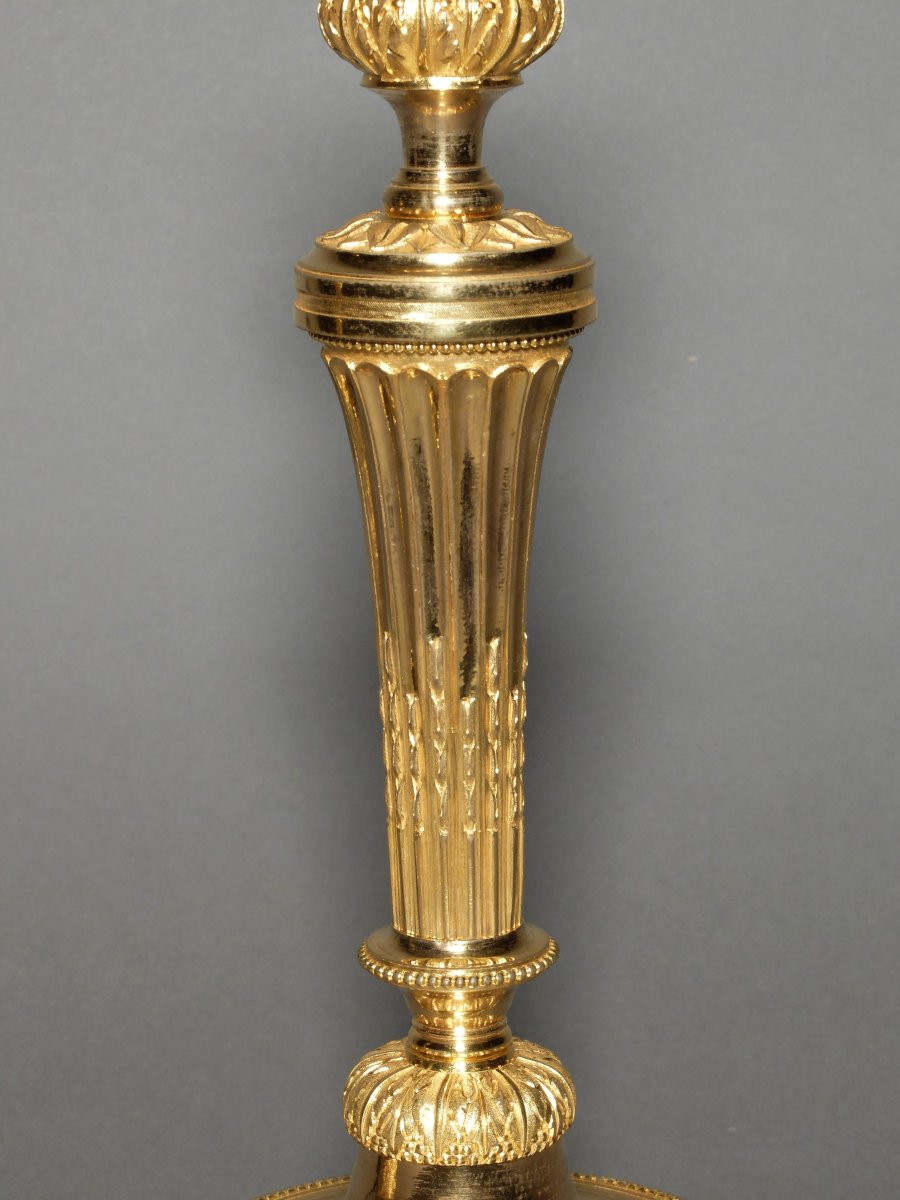 Paire de bougeoirs dorés d'époque Louis XVI-photo-4