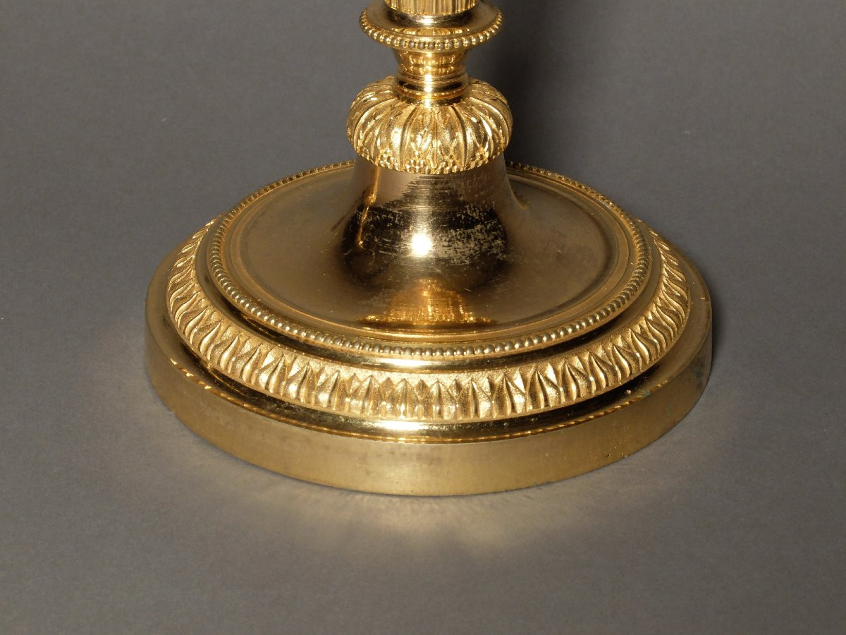 Paire de bougeoirs dorés d'époque Louis XVI-photo-1