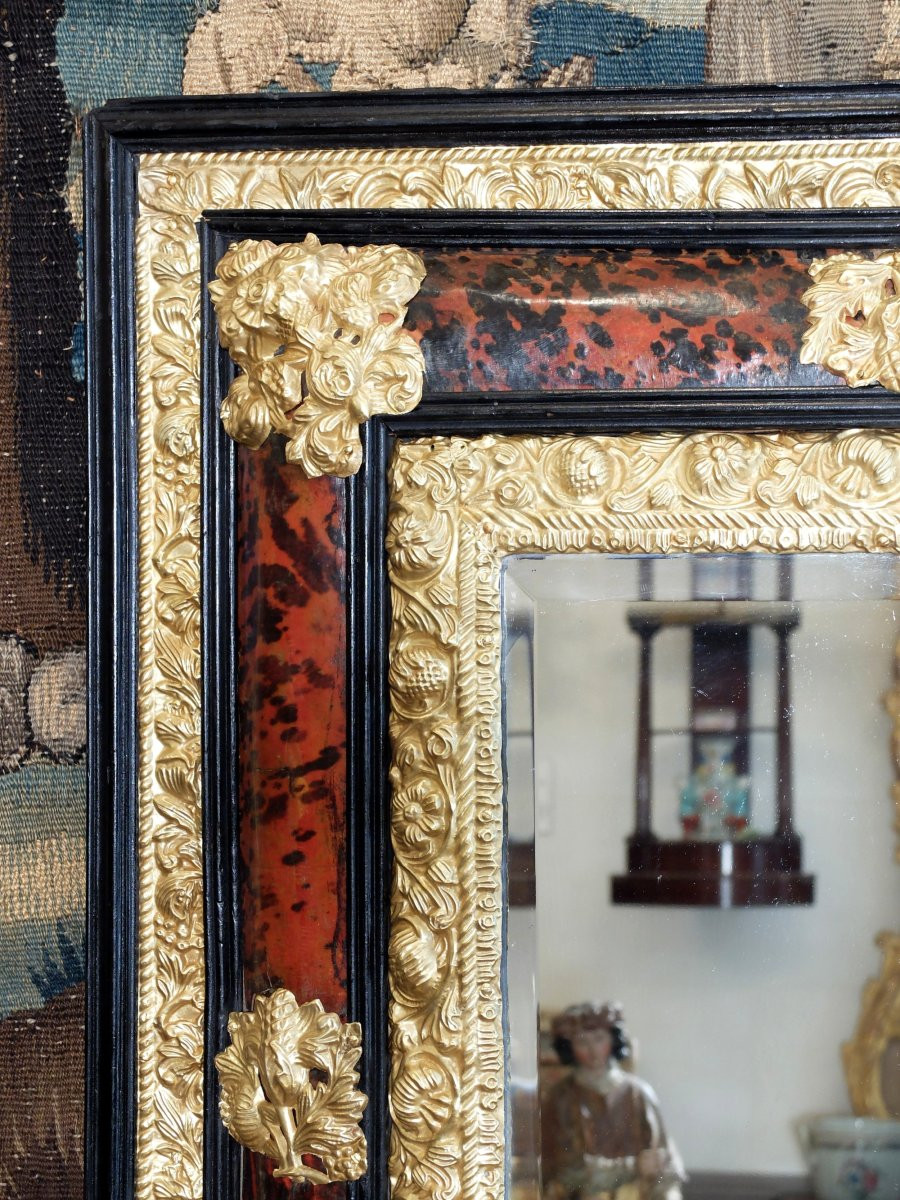 Miroir Louis XIV en écaille et laiton doré-photo-2