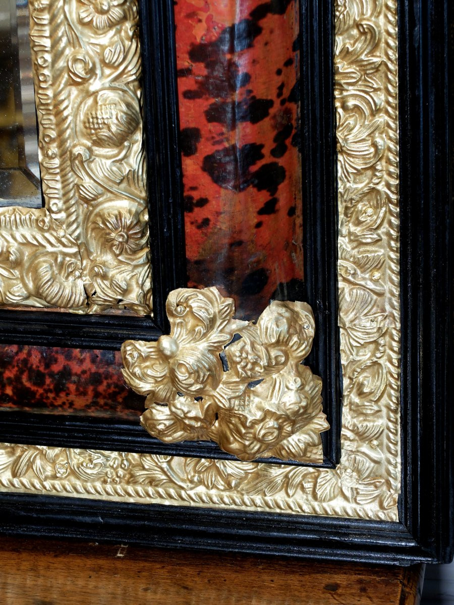 Miroir Louis XIV en écaille et laiton doré-photo-4