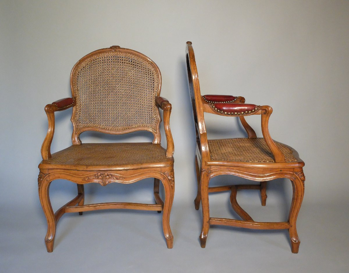 Pair Of Caned Armchairs Stamped Pierre Moreau-photo-1
