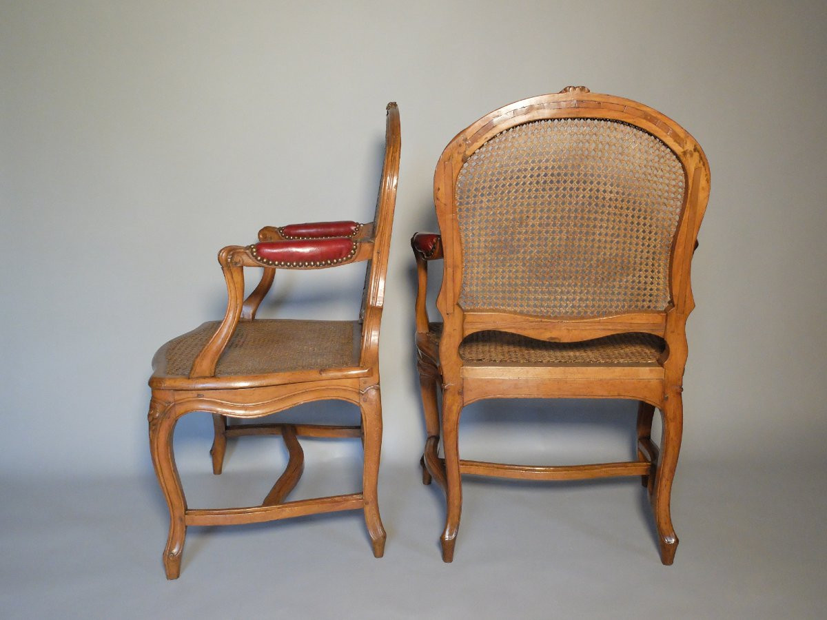 Pair Of Caned Armchairs Stamped Pierre Moreau-photo-2