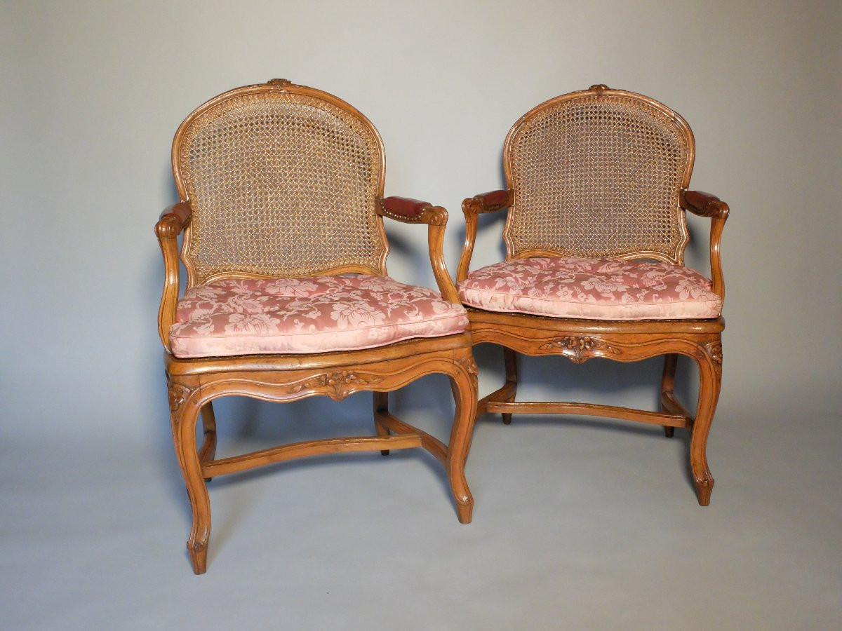 Pair Of Caned Armchairs Stamped Pierre Moreau-photo-7