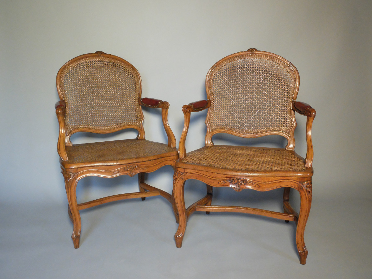 Pair Of Caned Armchairs Stamped Pierre Moreau
