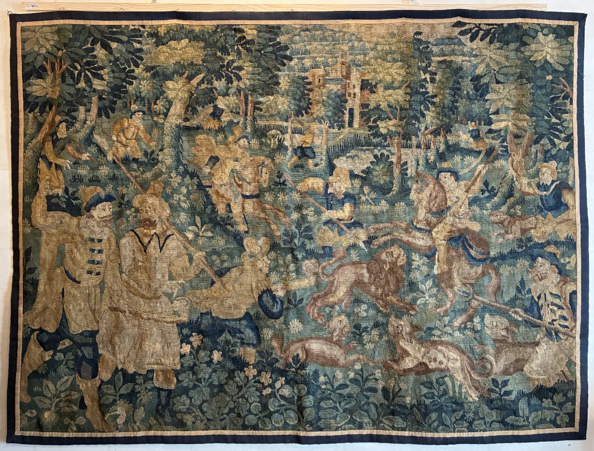 The Lion Hunt, Flemish Tapestry, 17th Century