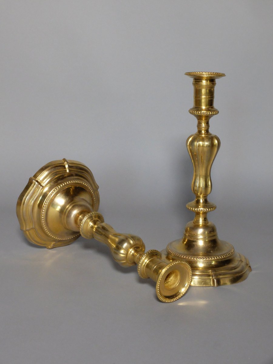 Paire de bougeoirs en bronze doré d'époque Transition-photo-2