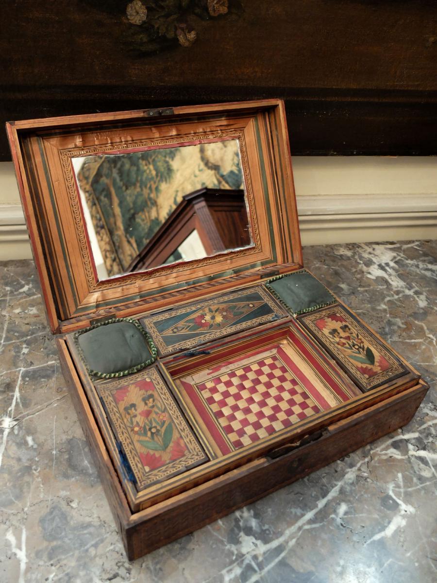 Box Made Of Straw Marquetry - 19th Century-photo-3