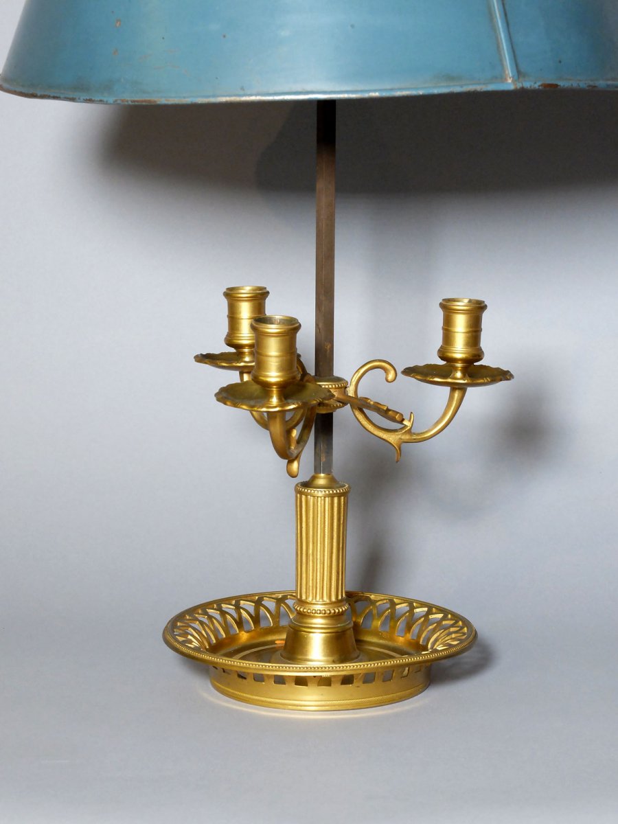Lampe bouillotte en bronze doré et tôle laquée-photo-2