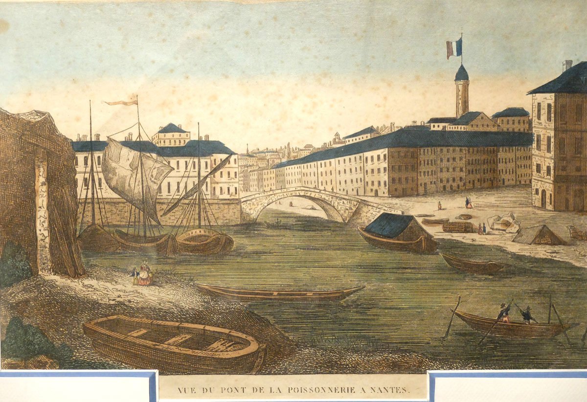 The Poissonnerie's Bridge In Nantes - 18th Century Engraving