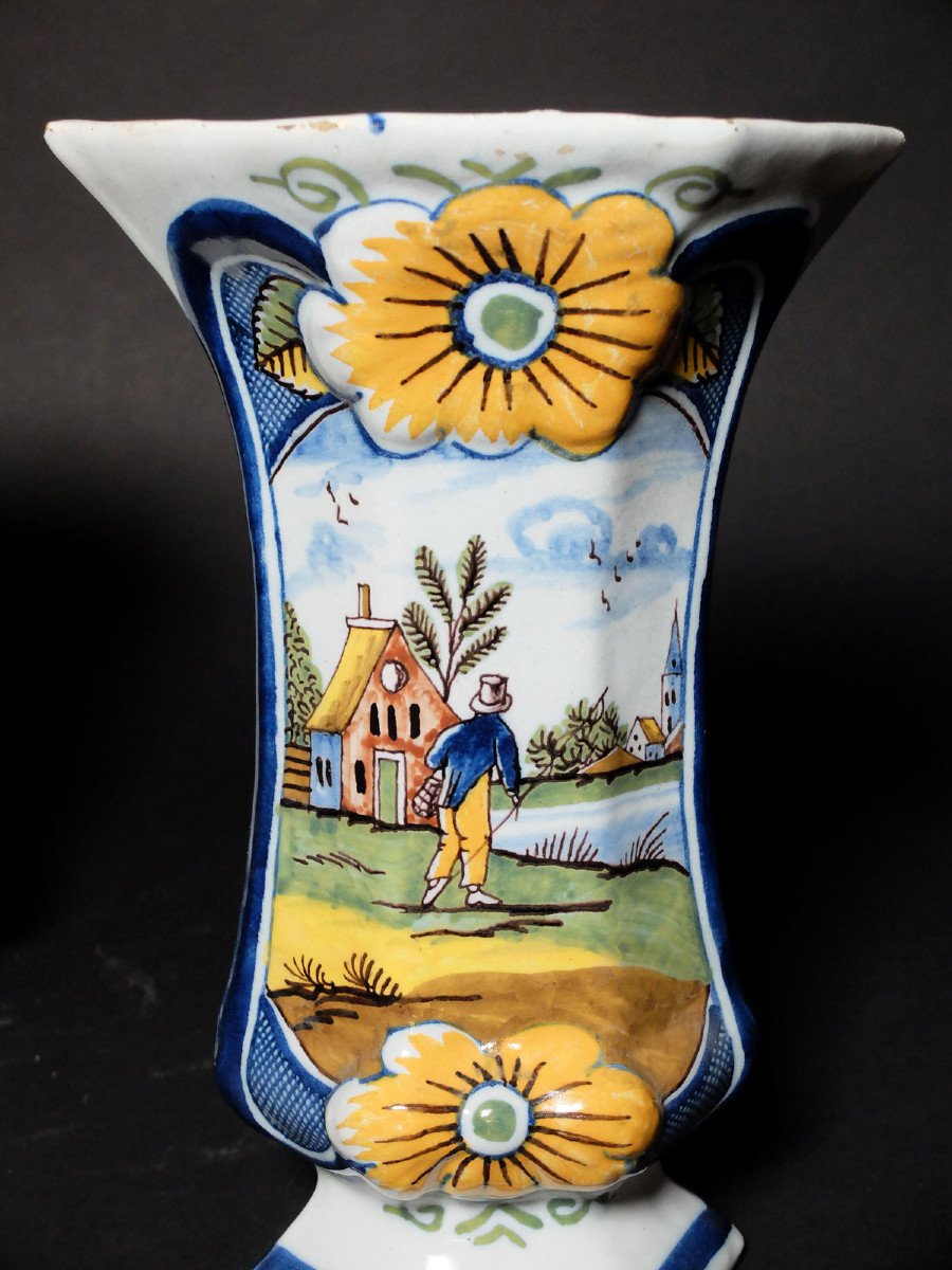Pair Of Delft Earthenware Vases - 19th Century-photo-2