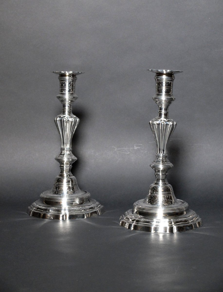 Pair Of Silver Louis XV Candlesticks-photo-2