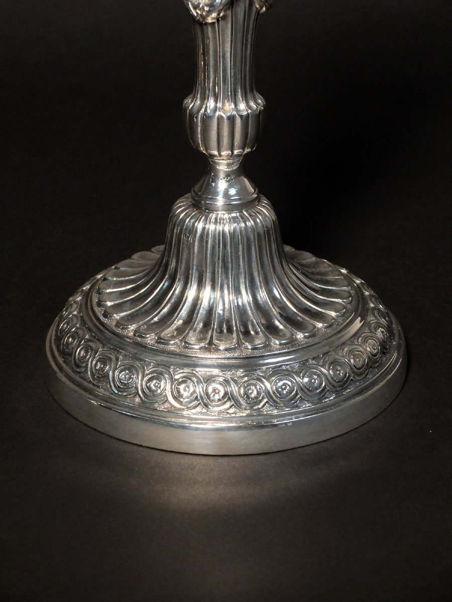 Pair Of Louis XVI Period Silvered Bronze Candlesticks-photo-4