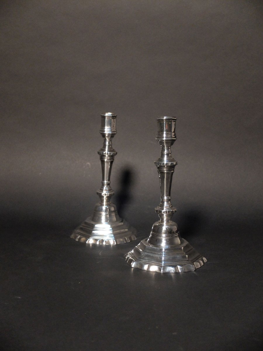 Pair Of 18th Century Candlesticks In Silver Metal-photo-2