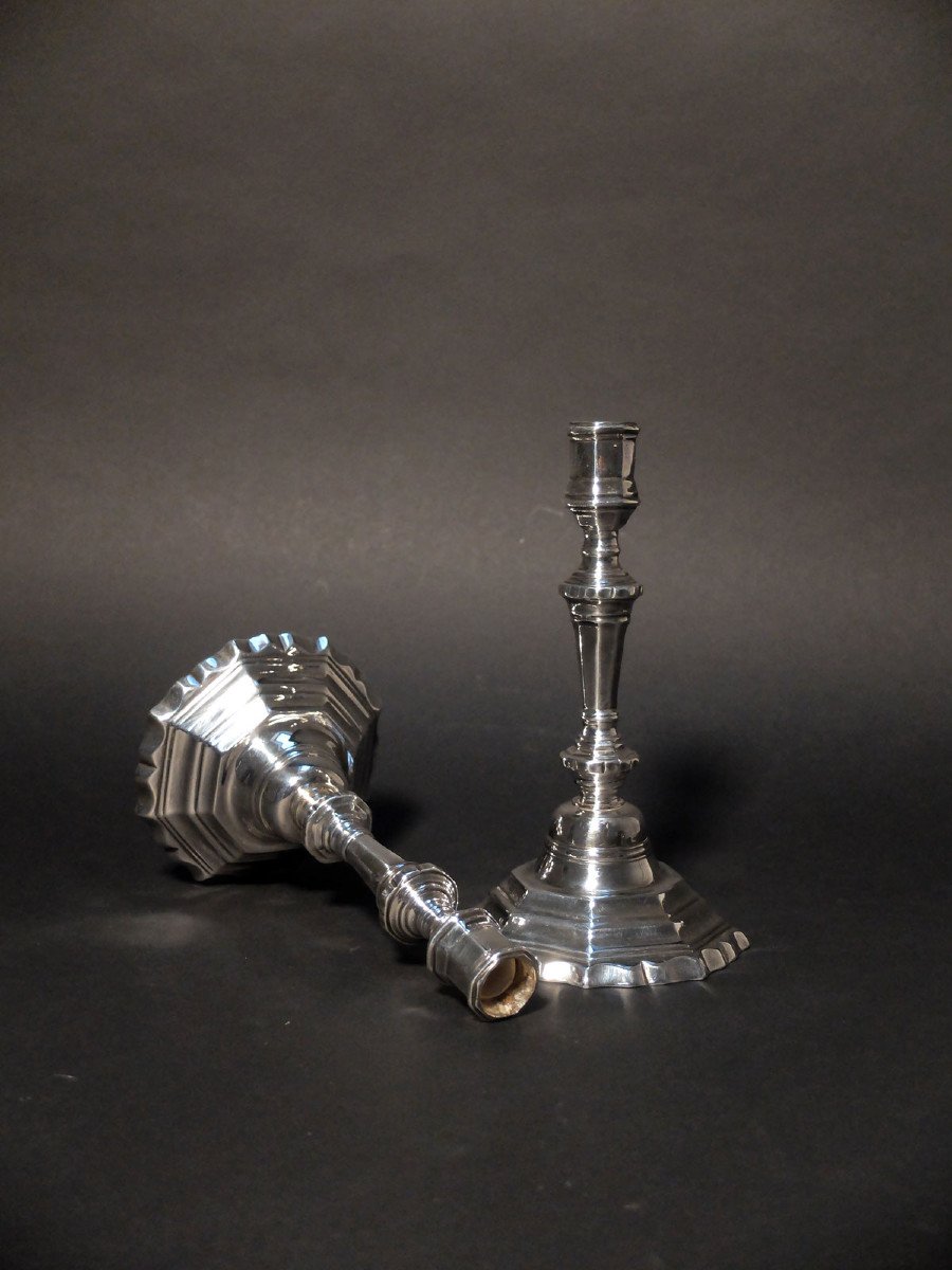 Pair Of 18th Century Candlesticks In Silver Metal