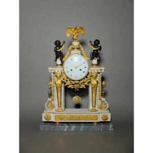 Portico Clock With Caryatids In Marble And Bronze, Louis XVI Period