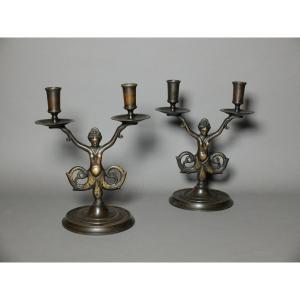 Pair Of Mermaid Candlesticks In The Renaissance Style