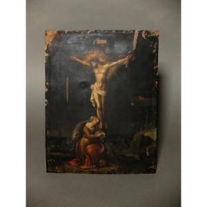 The Crucifixion - Oil On Copper From The 17th Century