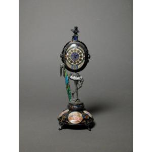 Enameled Silver Clock - Vienna, 19th Century