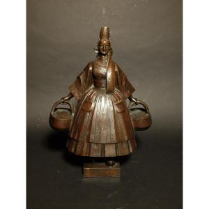 "breton Woman With Baskets", Bronze By Charles Maillard - 1924