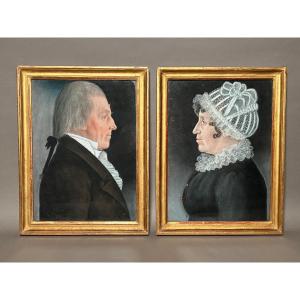 Pair Of Portraits Of "cherbourg Bourgeois", 1814