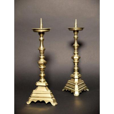 Pair Of 17th Century Tripod Candlesticks