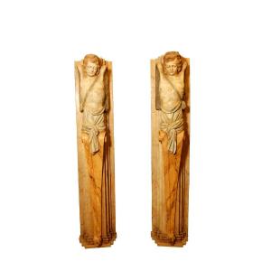 Important Pair Of Angels Sculpted In Sheath.