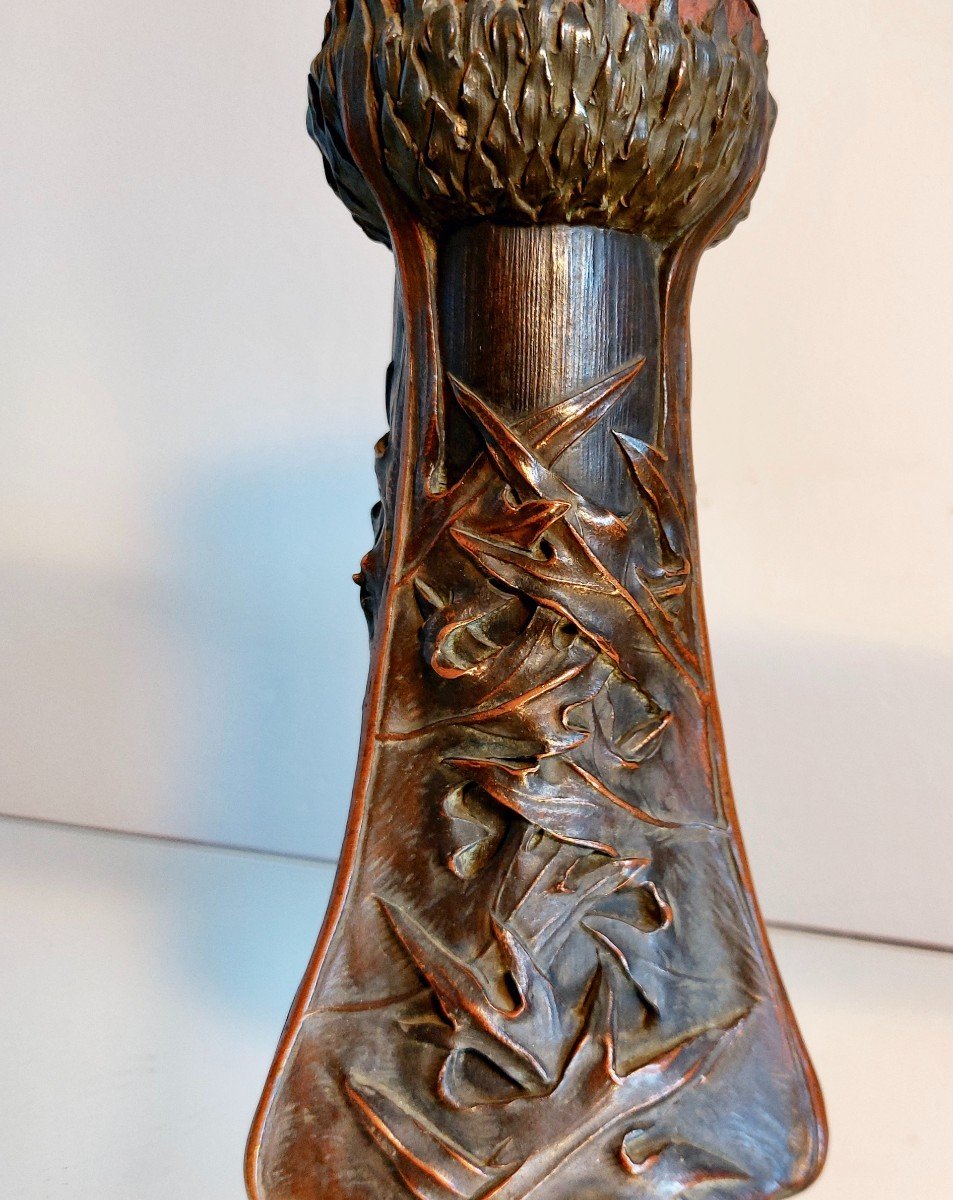 Art Nouveau Vase In Bronze With Naturalist Decorations Signed Géo Cachet Fm-photo-3