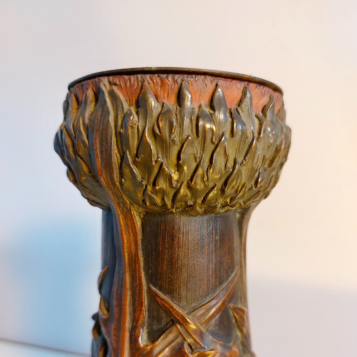 Art Nouveau Vase In Bronze With Naturalist Decorations Signed Géo Cachet Fm-photo-4