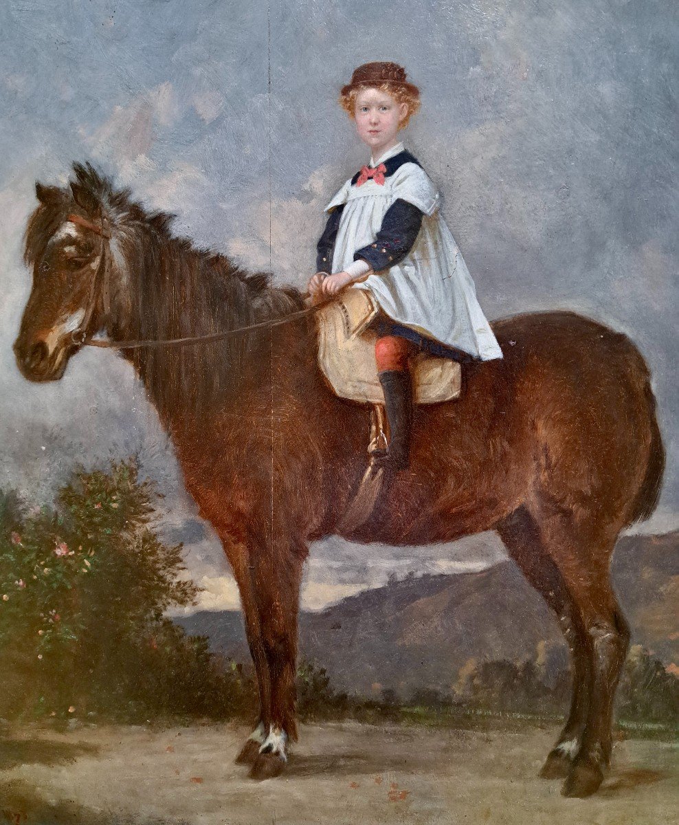 École Anglaise  Napoléon III portrait d'une jeune fille à cheval -photo-2