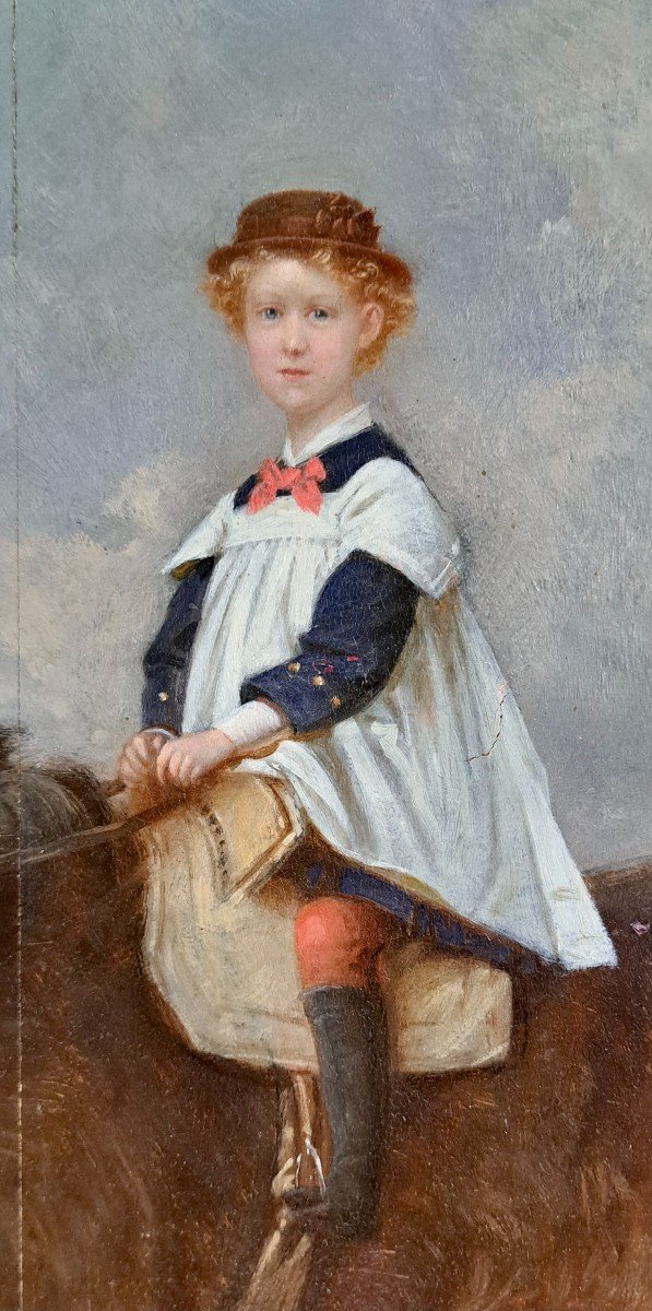 École Anglaise  Napoléon III portrait d'une jeune fille à cheval -photo-3