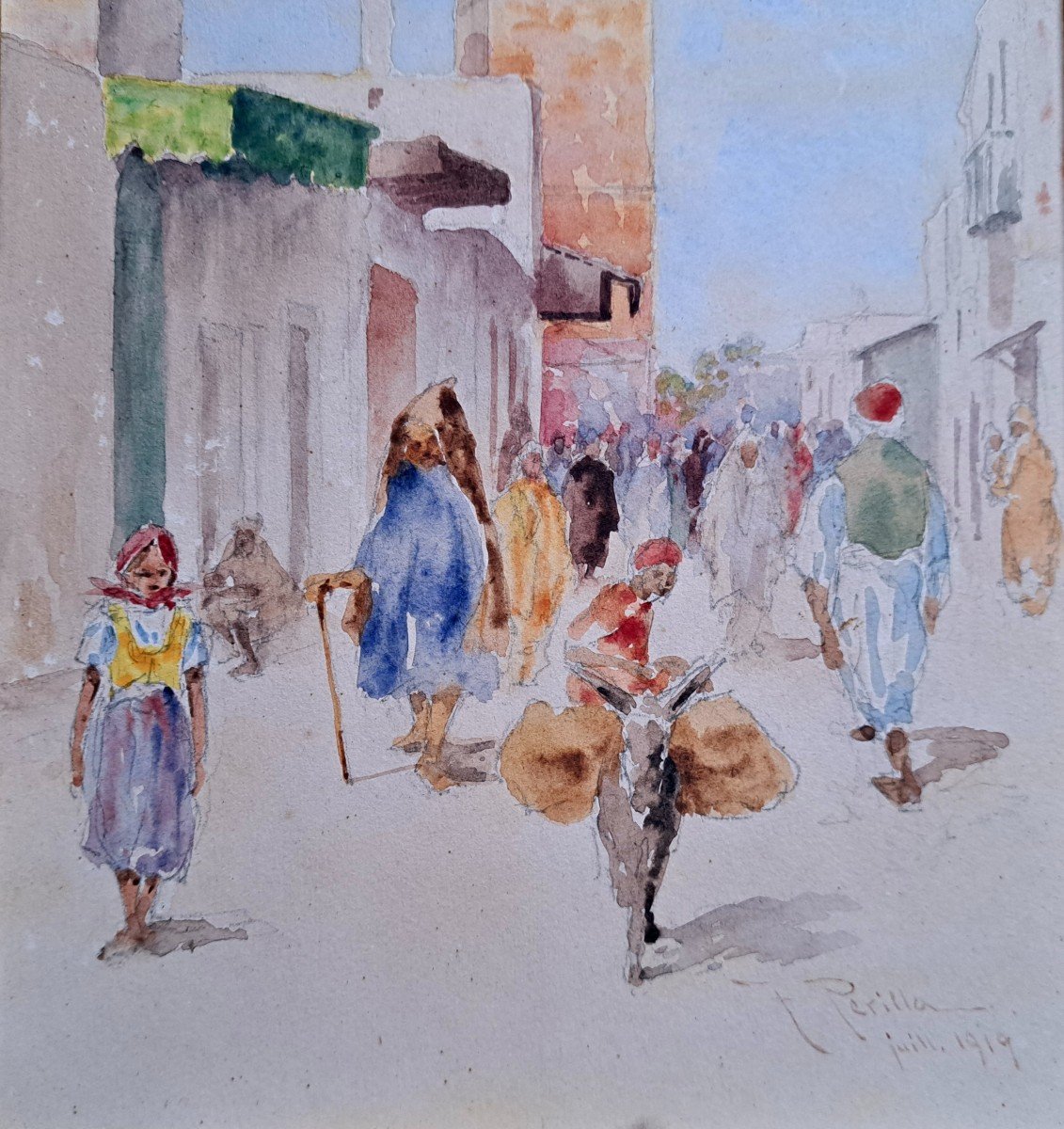 Francesco Périlla (1874-1954) Aquarelle orientaliste Afrique du nord mosquée -photo-3