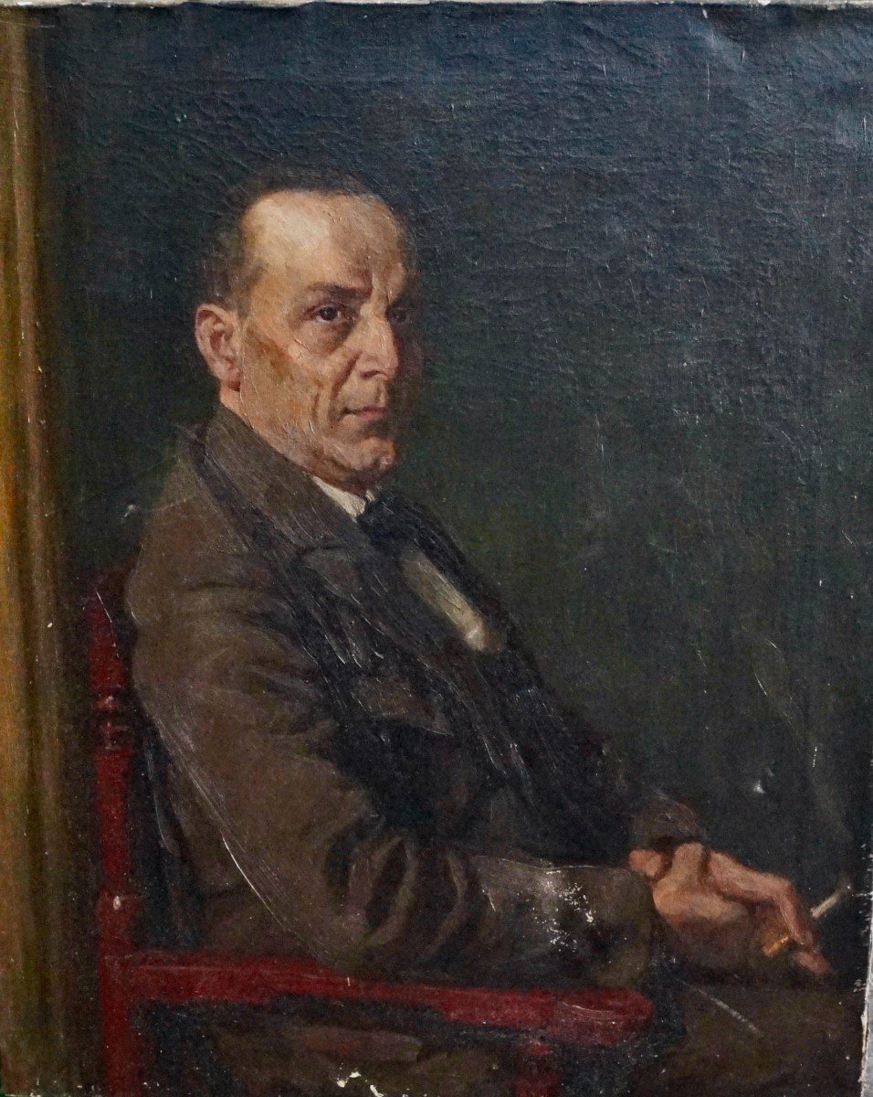 Gottfried Bachem (1866-1942) German School Portrait Of A Man With A Cigarette-photo-1
