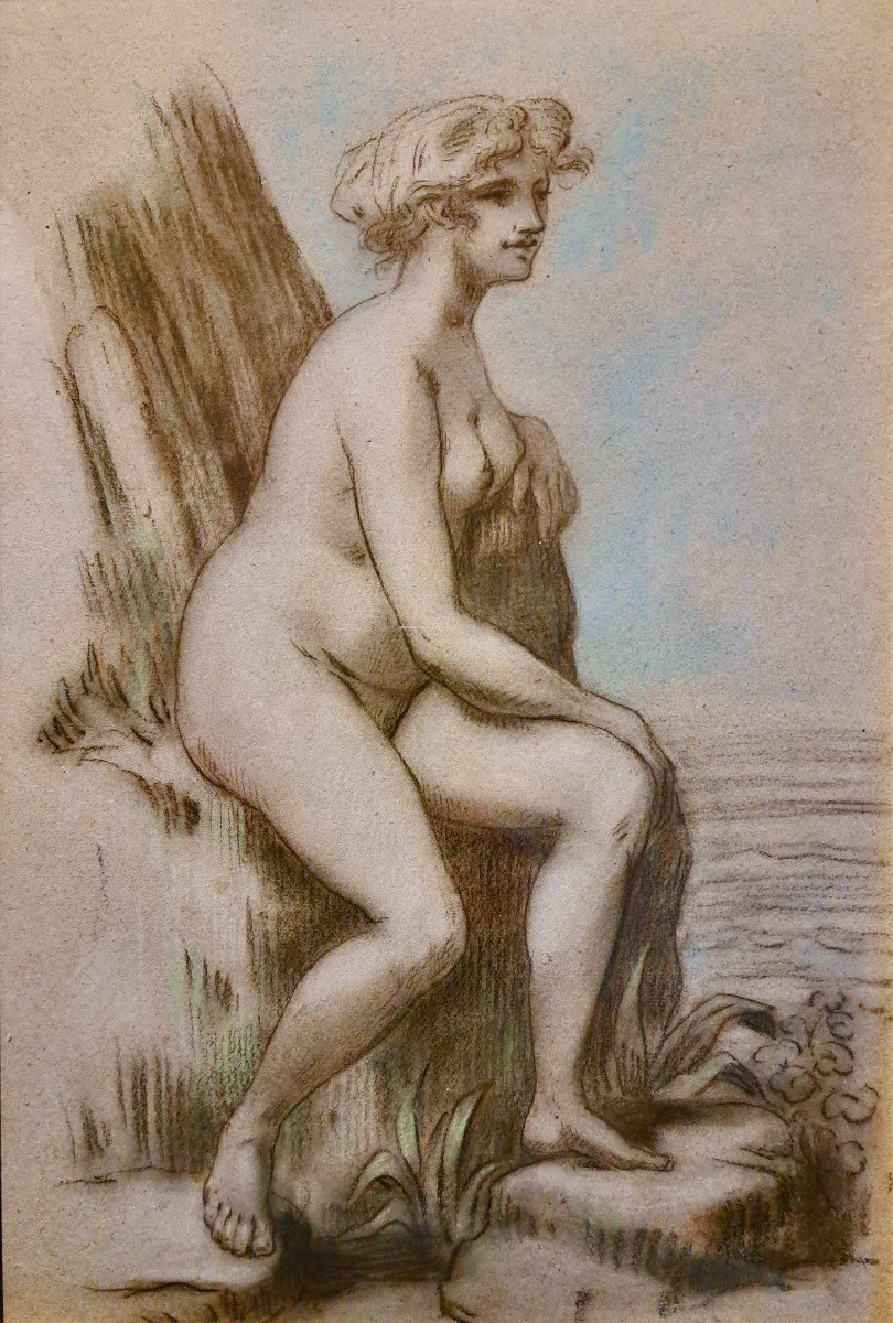 Dessin école néoclassique jeune femme nue école Française vers 1900-photo-2