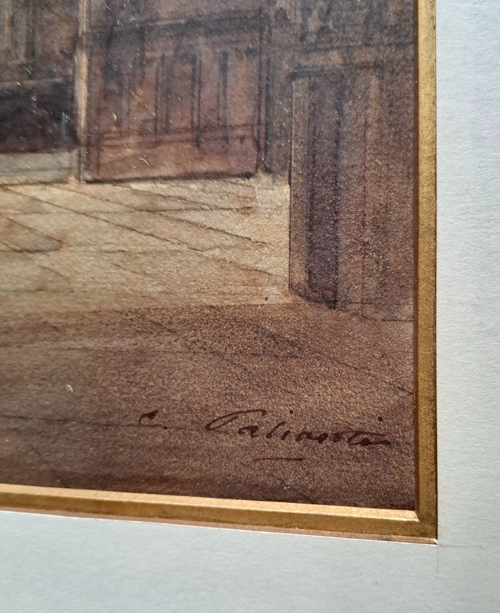 Charles Marie Palianti (1815 - XXe)  Mère et son enfant à  l'intérieur d'une cathédrale  Aquarelle-photo-3