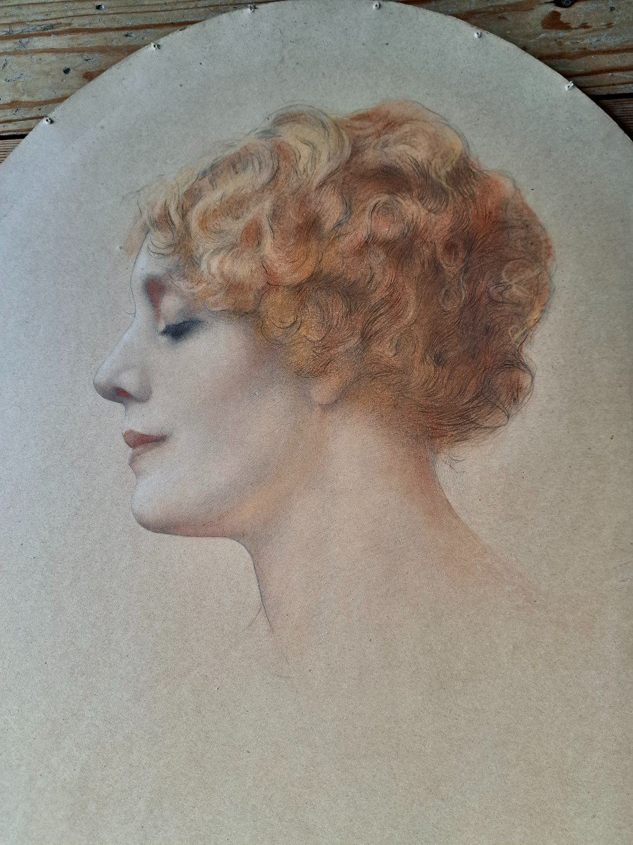 Gustave Brisgand (1867-1944) Elegant In Profile French Art Nouveau School-photo-3