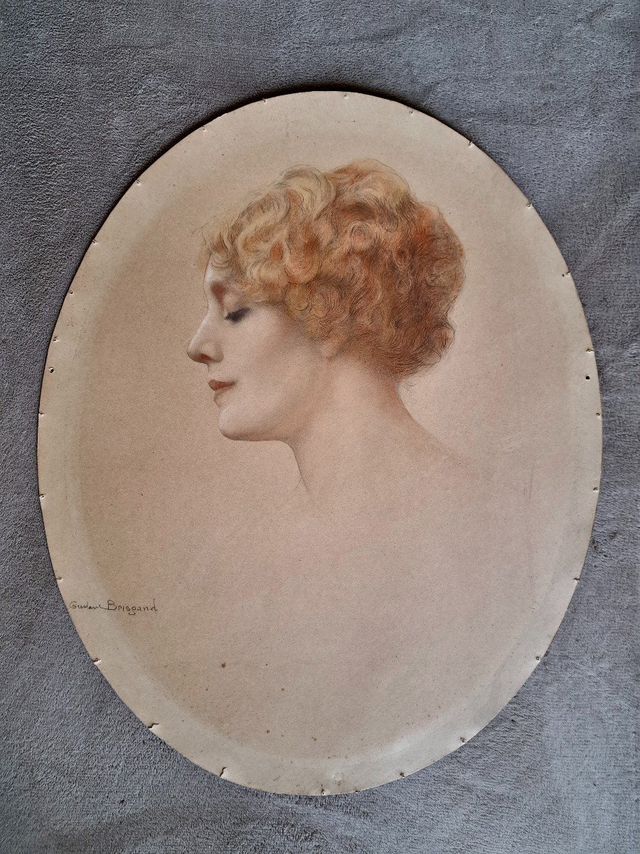 Gustave Brisgand (1867-1944) Elegant In Profile French Art Nouveau School-photo-2