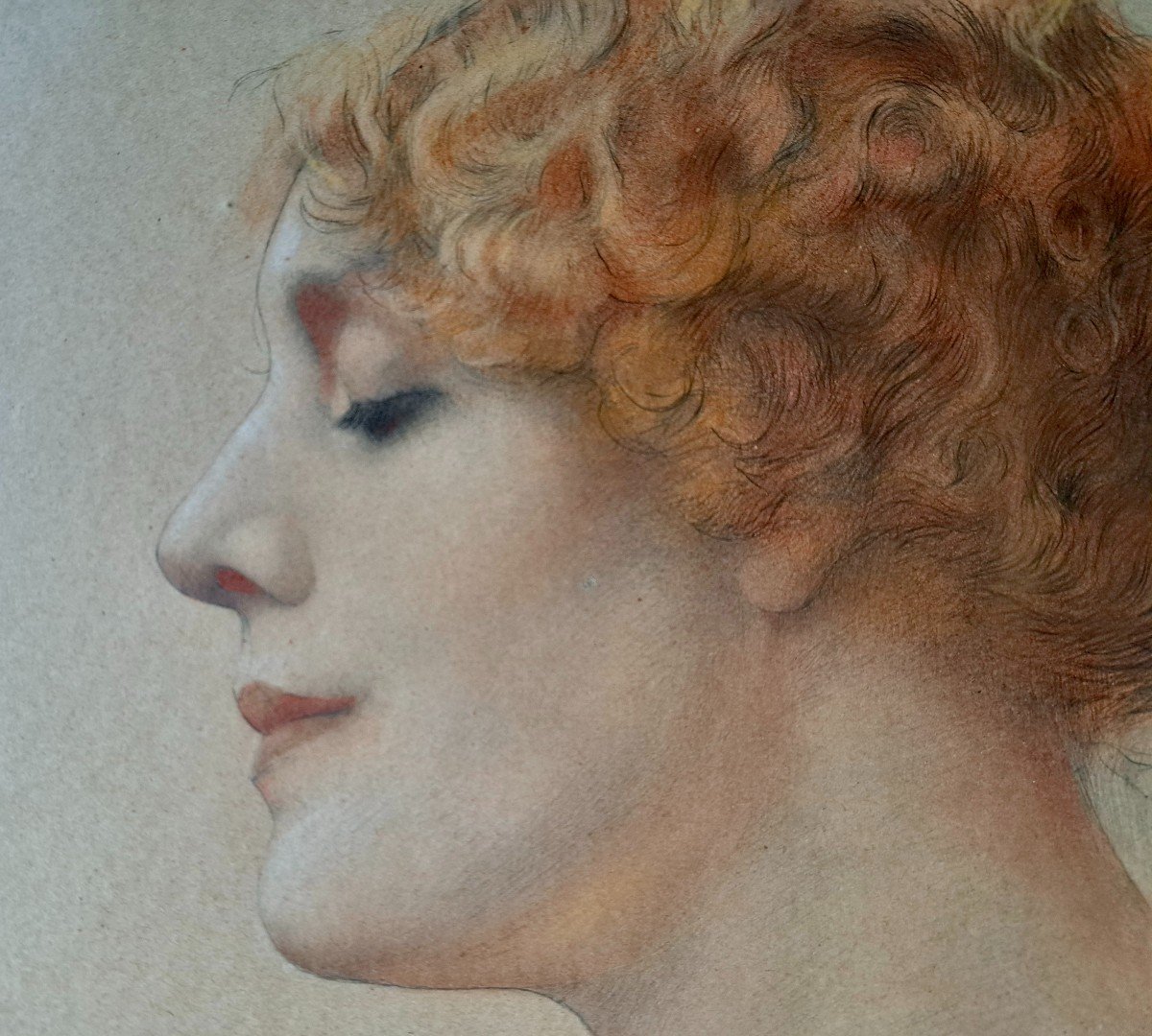 Gustave Brisgand (1867-1944) Elegant In Profile French Art Nouveau School-photo-1